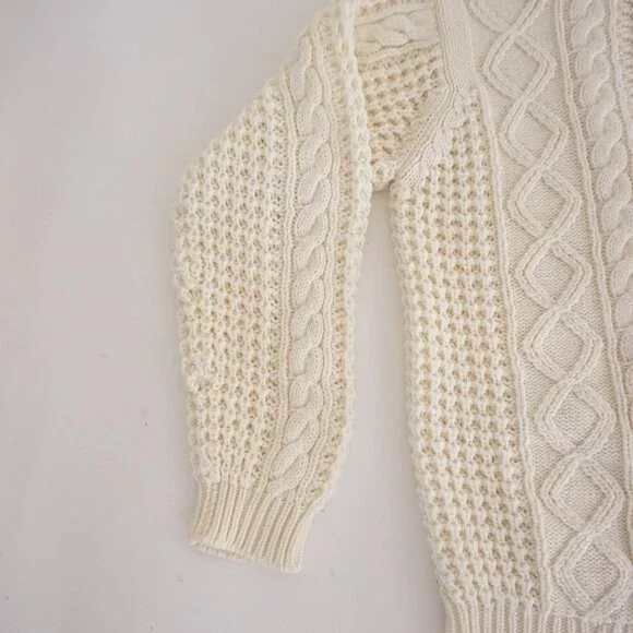 Vintage Cream Cable Knit Textured Aran Fisherman Sweater Cotton Blend XL - Picture 7 of 9